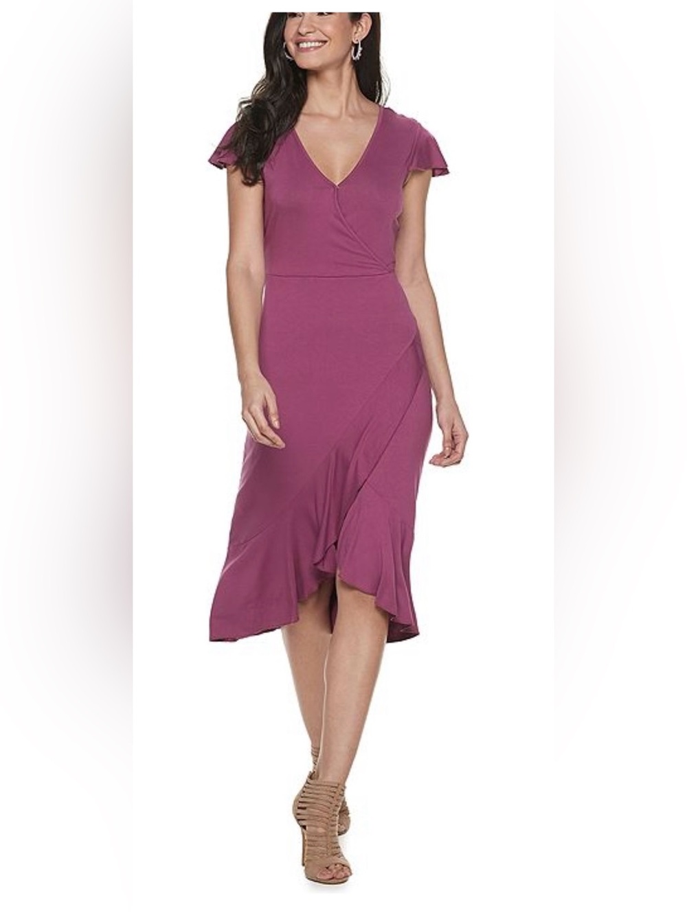 Women’s Mauve Ruffle Midi Dress - Elegant Wrap Style Juicy Couture NEW stretchy